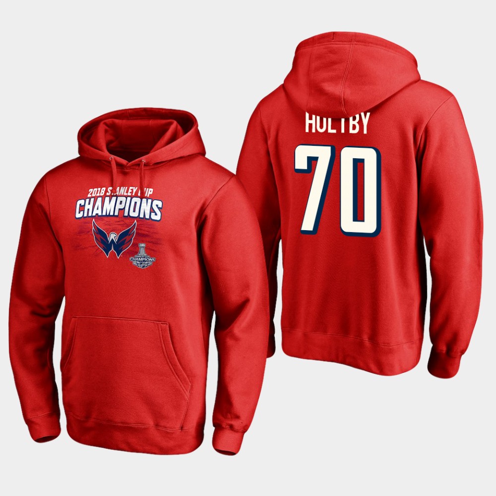 NHL Men Washington capitals #70 braden holtby 2018 stanley cup champions pullover hoodie